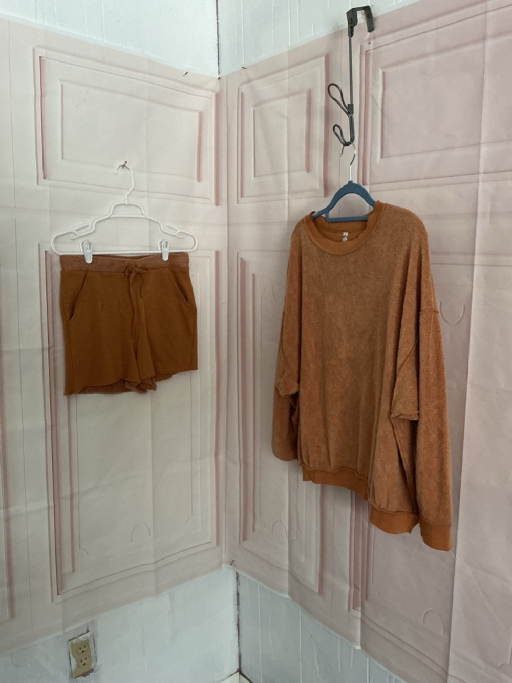 Free People Rust Brown Terry Reversible Sweatshirt with matching shorts.